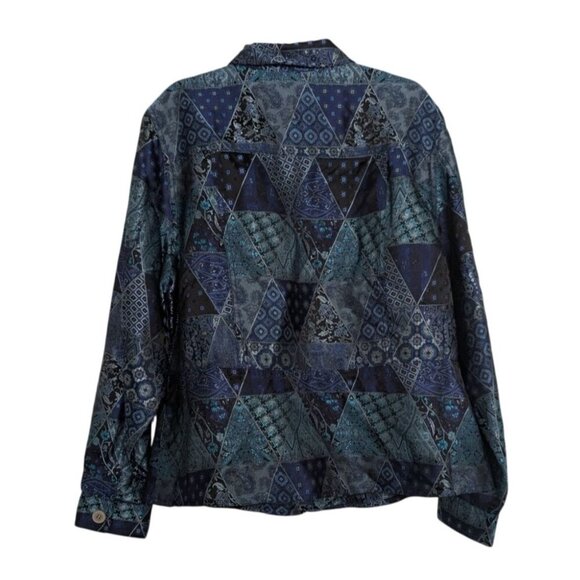 Coldwater Creek Paisley Patchwork Jacket Womens Size Large Blue Artsy Button Up - Picture 7 of 10
